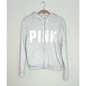 PINK Victoria's Secret Full Zip Fleece Hood in Grey Size Large